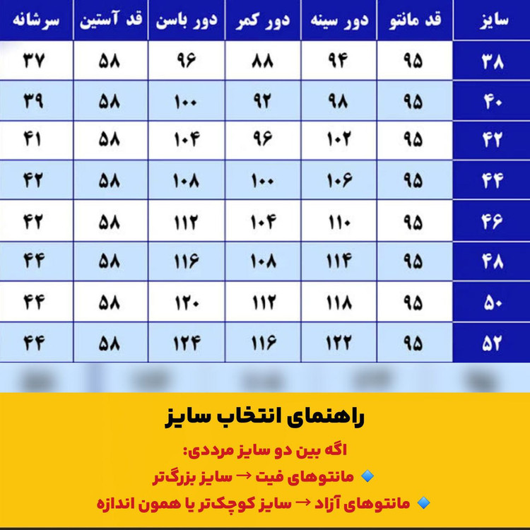 راهنمای سایز بندی